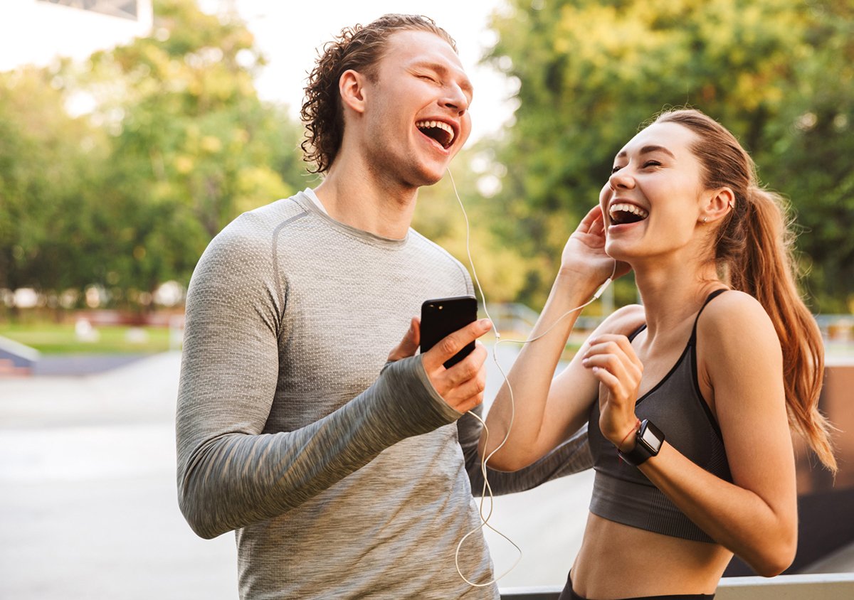 Man and woman laughing