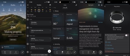General screenshots from the Oura app on an iPhone.