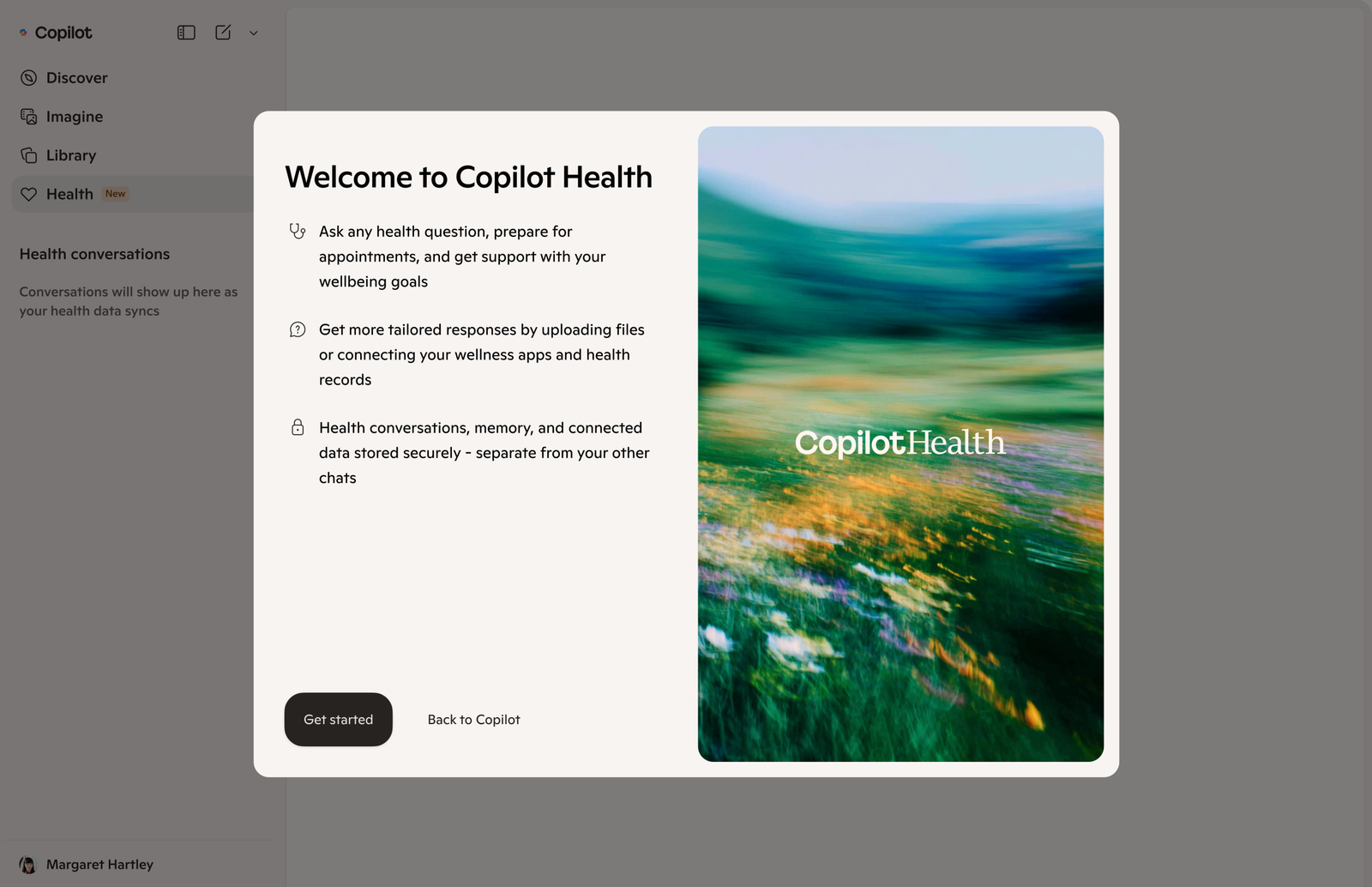 A screenshot of the landing page for Copilot Health.