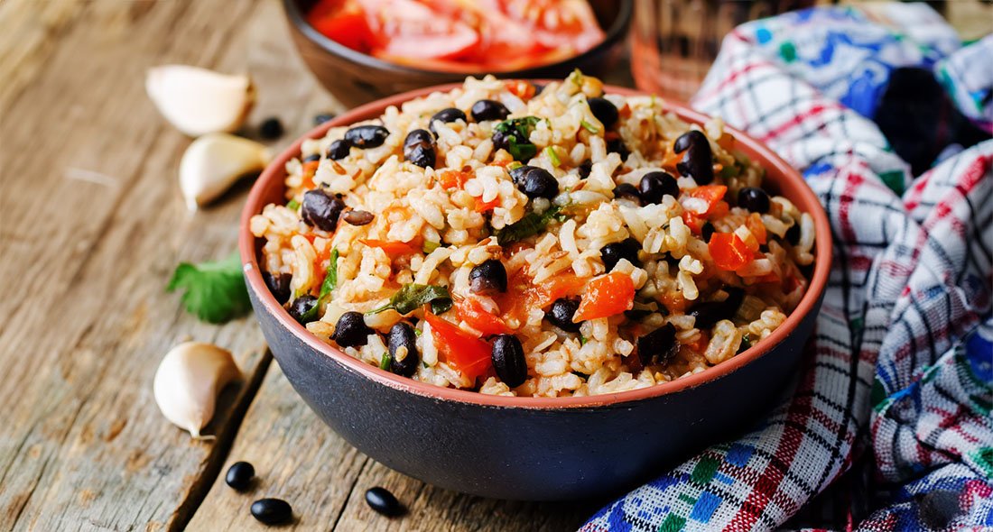 Mexican tomato black beans rice with cilantro