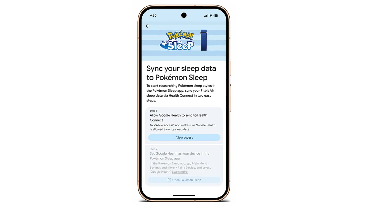Pokemon Sleep onboarding screen showing steps to sync sleep data