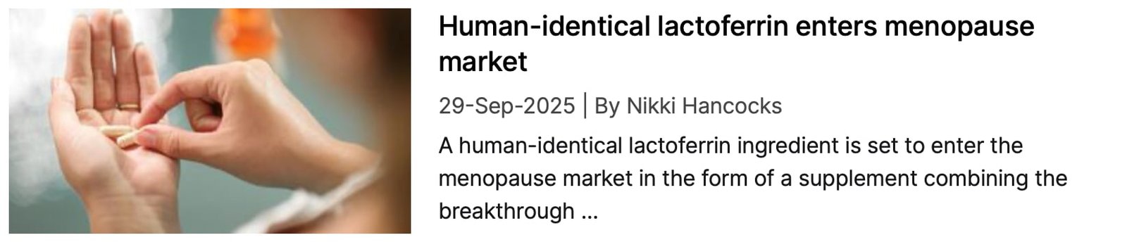 NutraIngredients coverage: Human-identical lactoferrin enters menopause market