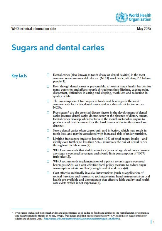 Sugars and dental caries: WHO technical note, May 2025