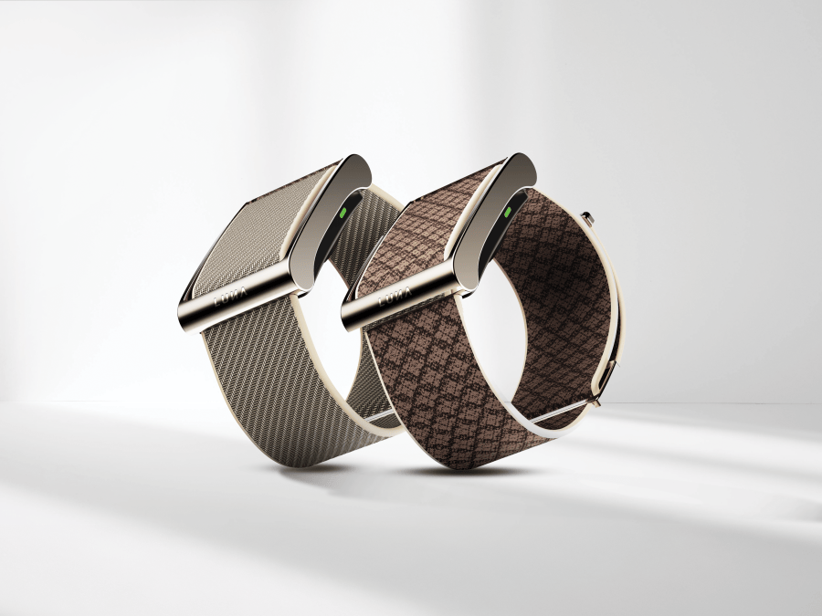 Two Luna Bands in beige and a brown diamond pattern.